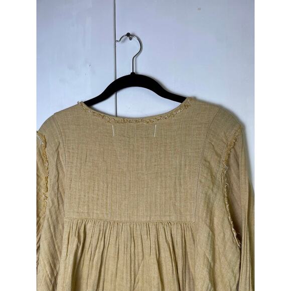 Free People Babydoll Henley Top Boho Edwardian Gauze Sand Dune Honey Size M - Picture 8 of 15